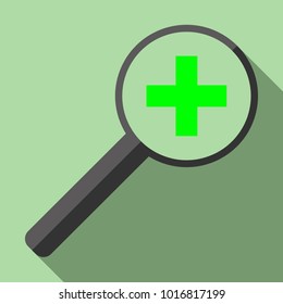 Vector icon of approaching the image. A magnifying glass with a plus sign inside. Zoom in vector icon.