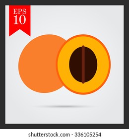 Vector icon of apricot and cut apricot half
