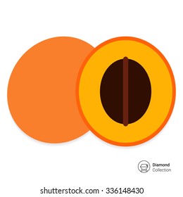 Vector icon of apricot and cut apricot half