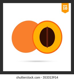 Vector icon of apricot and cut apricot half