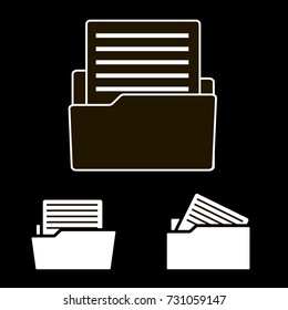 Vector icon of the archive document on black background. Document in the folder. Business report.