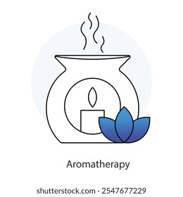 Icono de Vector para aromaterapia – Difusor de aceites esenciales con motivos florales para el alivio del estrés.