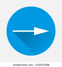 Vector icon arrow showing the direction to the right. Arrow on blue background. Flat image soup a with long shadow. Layers grouped for easy editing illustration.  For your design.