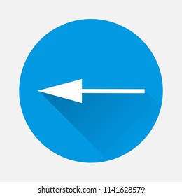 Vector icon  arrow showing the direction to the left. Arrow on blue background. Flat image soup a with long shadow. Layers grouped for easy editing illustration.  For your design.