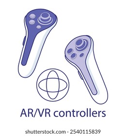 Ícone de vetor para controladores AR,VR. Mostra os controladores projetados para experiências imersivas de realidade aumentada e virtual.