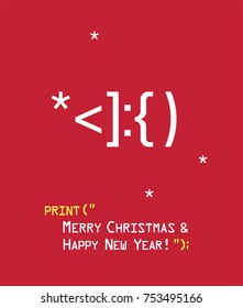 vector icon ascii greeting card New Year icon Emoticon with Santa Claus face. Text: Merry Christmas and Happy New Year!