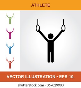 Vector Icon Of Athlete With Title & Small Multicolored Icons. Eps-10.
