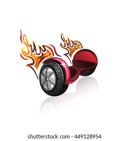 Vector icon of the attractive scooter. Fire flame added to show the sport character of drive. 