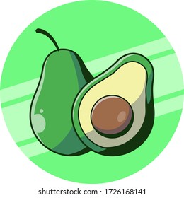 Icono vector para aguacate. Estilo de caricatura y estilo retro para la sombra.