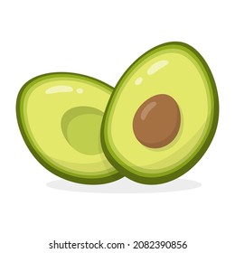 Vector icon of an avocado isolated on a white background. Avocado cut in half. Avocado fruit in a flat design. Vector illustration.