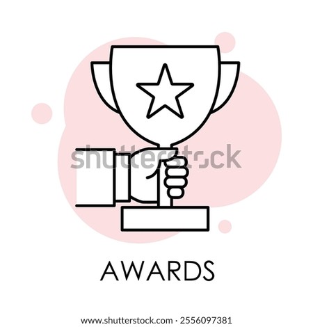 Vector icon for Awards. A hand holding a trophy with a star representing achievements and recognition.