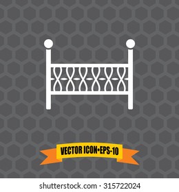 Vector Icon of Baby Bed Crib on Dark Gray Background. Eps.10.