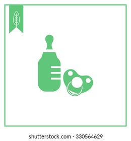 Vector icon of baby bottle and pacifier