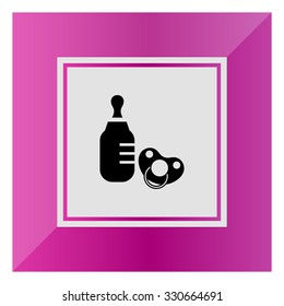 Vector icon of baby bottle and pacifier