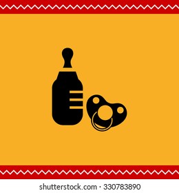Vector icon of baby bottle and pacifier