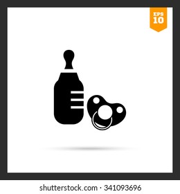 Vector icon of baby bottle and pacifier