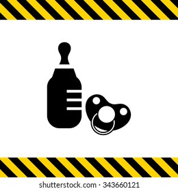 Vector icon of baby bottle and pacifier