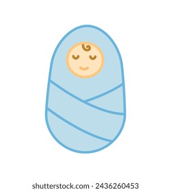 Vector icon of baby, boy. The child spits and smiles, in a cocoon. Concept of population growth, birth rate of people.
 EPS10
