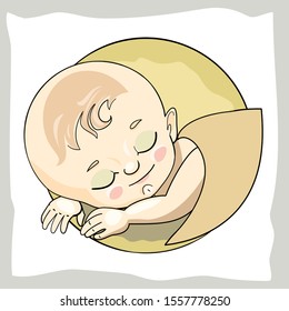 Vector icon with baby boy sleep. Color illustration.