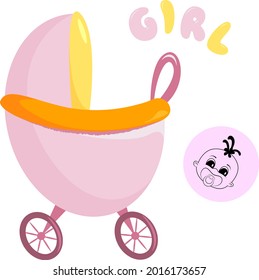 vector icon of baby carriage for newborn baby girl