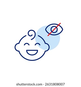 Vector icon of baby face with crossed-out eye, symbolizing hidden baby monitor, private mode, or invisible status. Ideal for parenting apps, smart baby devices, and privacy settings