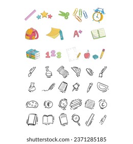 vector icon of back to school, with fancy color. painting, chemistry, art, math, laboratory.