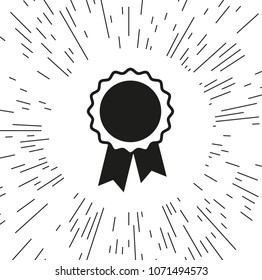 vector icon badge with ribbons against the background of the rays