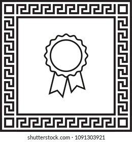 vector icon badge with ribbons in a frame with a Greek ornament