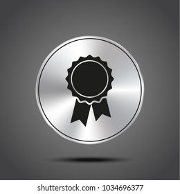 vector icon badge with ribbons metallic isolated on dark background