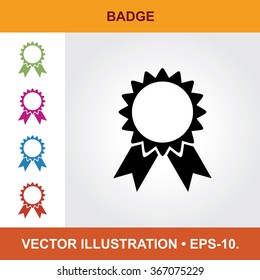 Vector Icon Of Badge With Title & Small Multicolored Icons. Eps-10.
