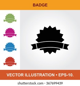 Vector Icon Of Badge With Title & Small Multicolored Icons. Eps-10.