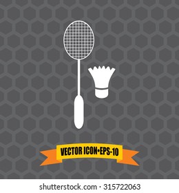 Vector Icon of Badminton racket & birdies on Dark Gray Background. Eps.10.