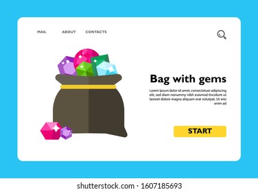 Vector icon of bag with colorful gems. Treasure, precious stones, gemstones. Gems concept. Can be used for topics like luxury, wealth, jewelry