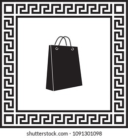 Vector icon bag in a frame with a Greek ornament