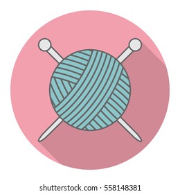 Vector icon ball of yarn with knitting needles logo with shadow. Yarn icon. Handmade.