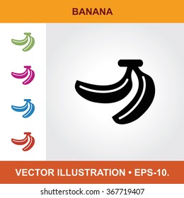 Vector Icon Of Banana With Title & Small Multicolored Icons. Eps-10.