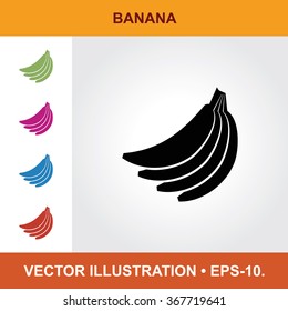 Vector Icon Of Banana With Title & Small Multicolored Icons. Eps-10.