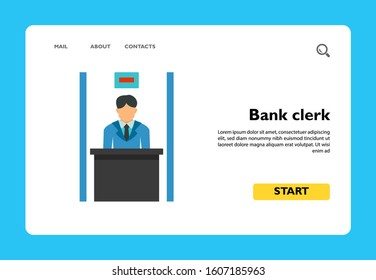 Vector icon of bank clerk at his workplace. Receptionist, lawyer, businessman. Banking service concept. Can be used for topics like business, service, employment