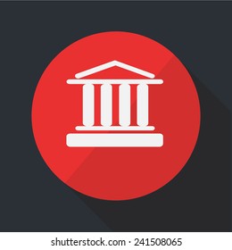 Vector icon of "bank" on a brown circle with a long shadow 