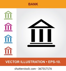 Vector Icon Of Bank With Title & Small Multicolored Icons. Eps-10.