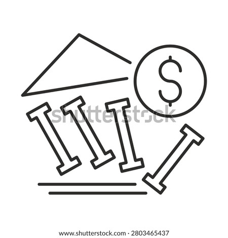 Vector icon of bankrupt, destroyed bank building, default