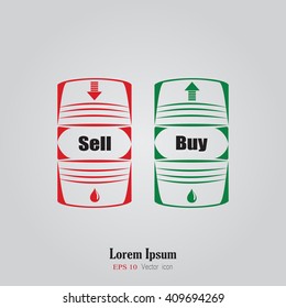 Vector icon barrels of oil. Oil Barrel icon or sign. Icon barrels of oil vector illustration.  Barrels of oil vector picture. Fall and improvement courses. Buying and selling logo vector illustration.