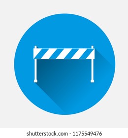 Vector icon barrier on blue background. Flat image  road barrier with long shadow. Layers grouped for easy editing illustration. For your design.
