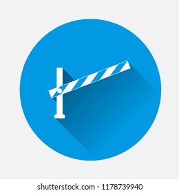 Vector icon barrier on blue background. Flat image  road barrier with long shadow. Layers grouped for easy editing illustration. For your design.