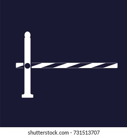 Vector icon barrier. The road barrier. Vector white icon on dark blue background. 