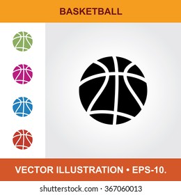 Vector Icon Of Basketball With Title & Small Multicolored Icons. Eps-10.
