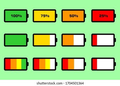 Icono vector de la alimentación de la batería. La potencia de la batería de lleno a débil. Icono en un estilo simple y minimalista