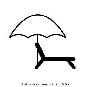eine Vektorsymbol eines Liegestuhls mit einem Regenschirm