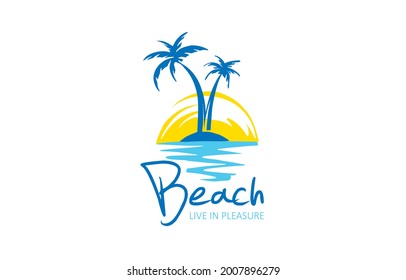 Vector icon for the beach with the image of a palm tree and the sea