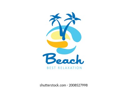 Vector icon for the beach with the image of a palm tree and the sea